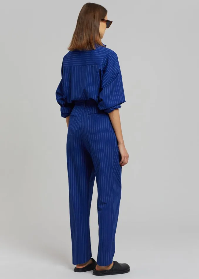 The Frankie Shop Bea Fluid Stripe Suit Pants 8211 Deep Blue Shop Bottoms
