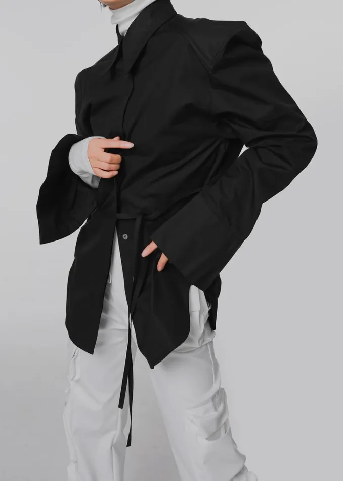 The Frankie Shop Bec Padded Shirt 8211 Black Shop Tops