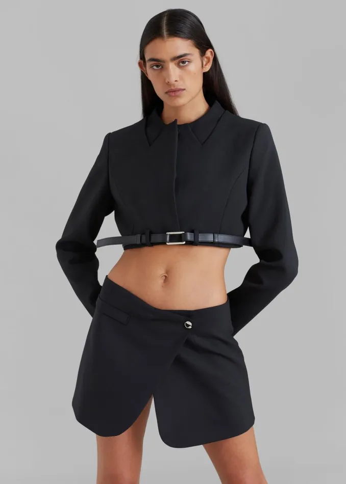 The Frankie Shop Coperni Cropped TrompeL039Oeil Jacket 8211 Black Shop Outerwear