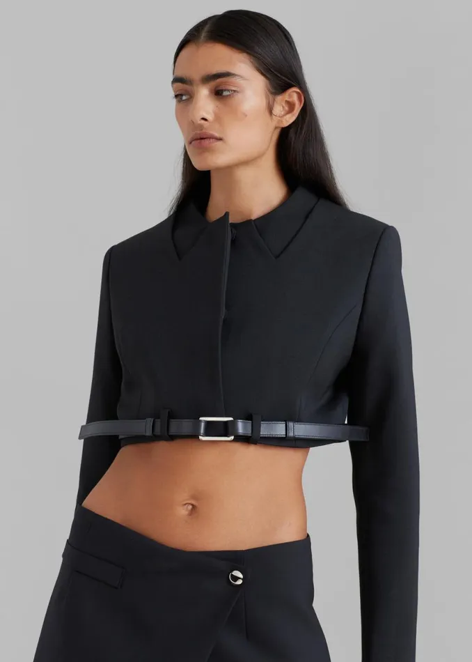 The Frankie Shop Coperni Cropped TrompeL039Oeil Jacket 8211 Black Shop Outerwear