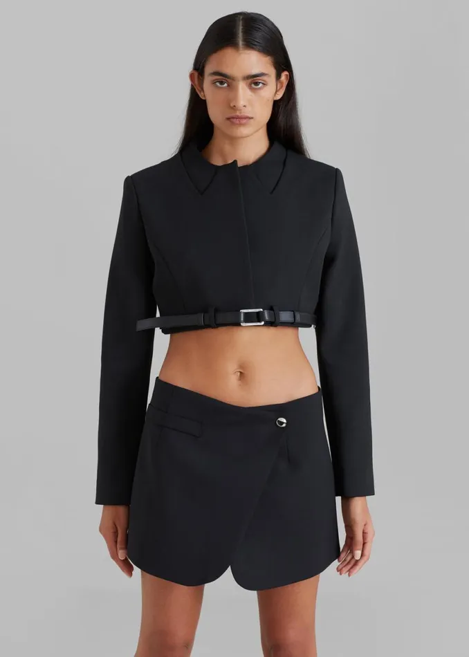 The Frankie Shop Coperni Cropped TrompeL039Oeil Jacket 8211 Black Shop Outerwear