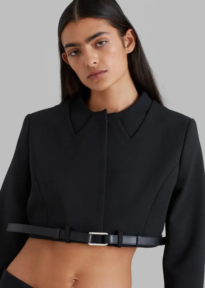 The Frankie Shop Coperni Cropped TrompeL039Oeil Jacket 8211 Black Shop Outerwear