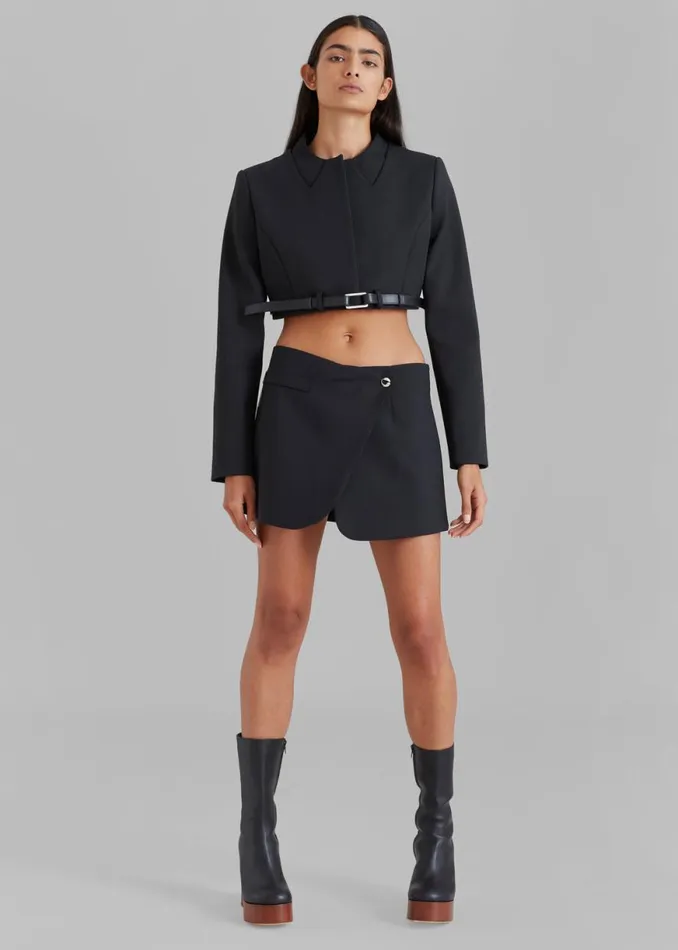 The Frankie Shop Coperni Cropped TrompeL039Oeil Jacket 8211 Black Shop Outerwear