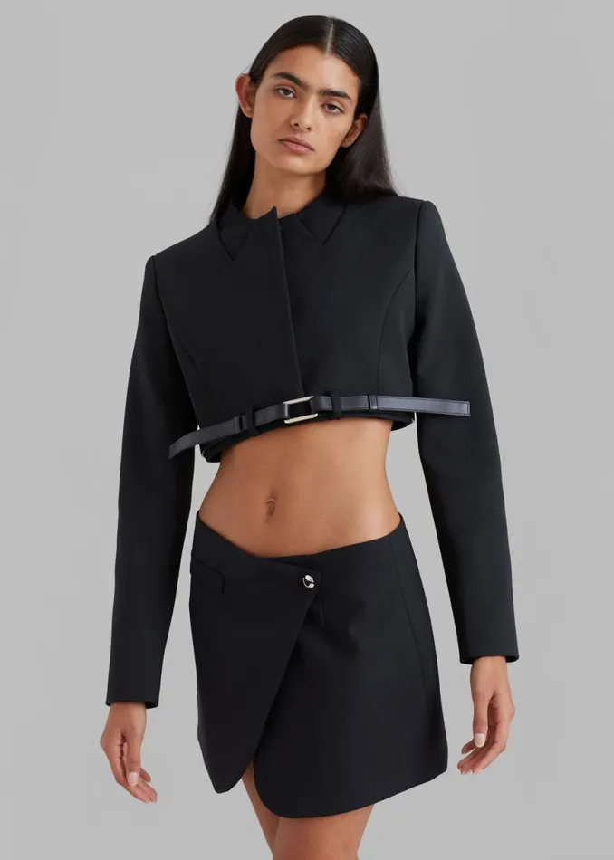 The Frankie Shop Coperni Cropped TrompeL039Oeil Jacket 8211 Black Shop Outerwear