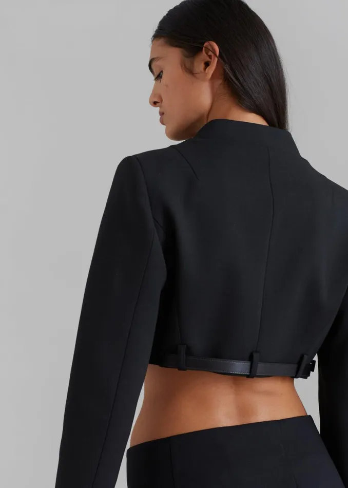 The Frankie Shop Coperni Cropped TrompeL039Oeil Jacket 8211 Black Shop Outerwear