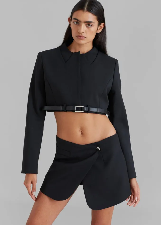 The Frankie Shop Coperni Cropped TrompeL039Oeil Jacket 8211 Black Shop Outerwear