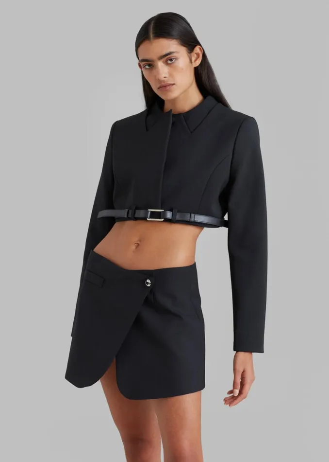 The Frankie Shop Coperni Cropped TrompeL039Oeil Jacket 8211 Black Shop Outerwear