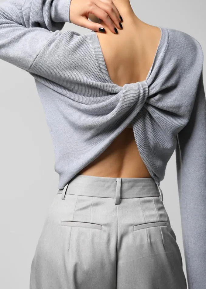 The Frankie Shop Darcey Twisted Knit Top 8211 Light Grey Shop Knitwear