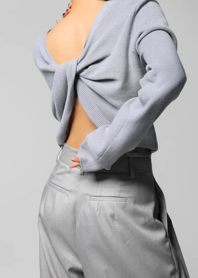 The Frankie Shop Darcey Twisted Knit Top 8211 Light Grey Shop Knitwear