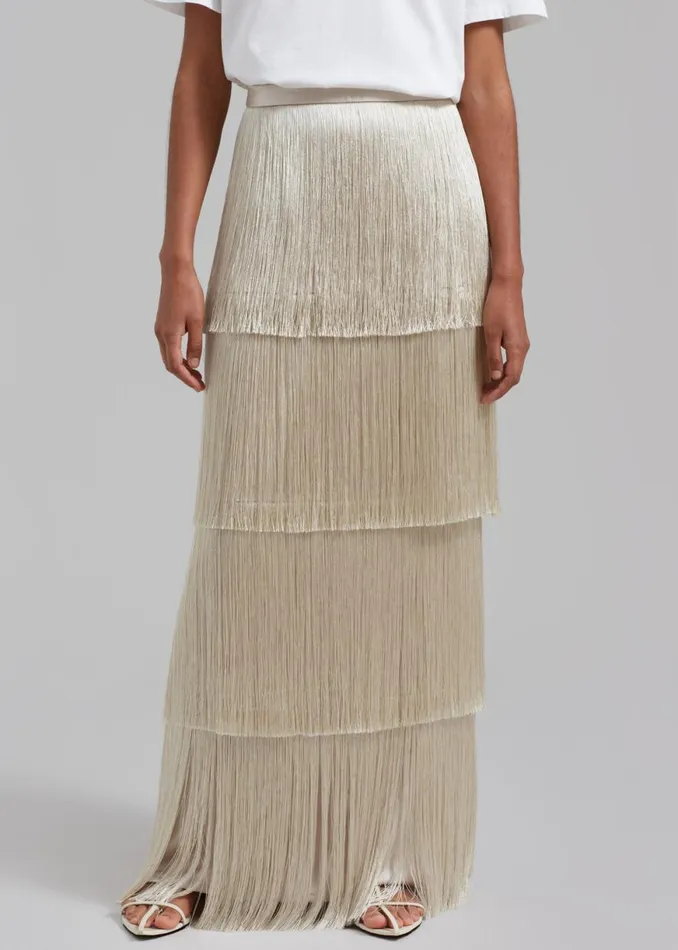 The Frankie Shop Esse Studios Mono Fringe Skirt 8211 Oyster Shop Bottoms