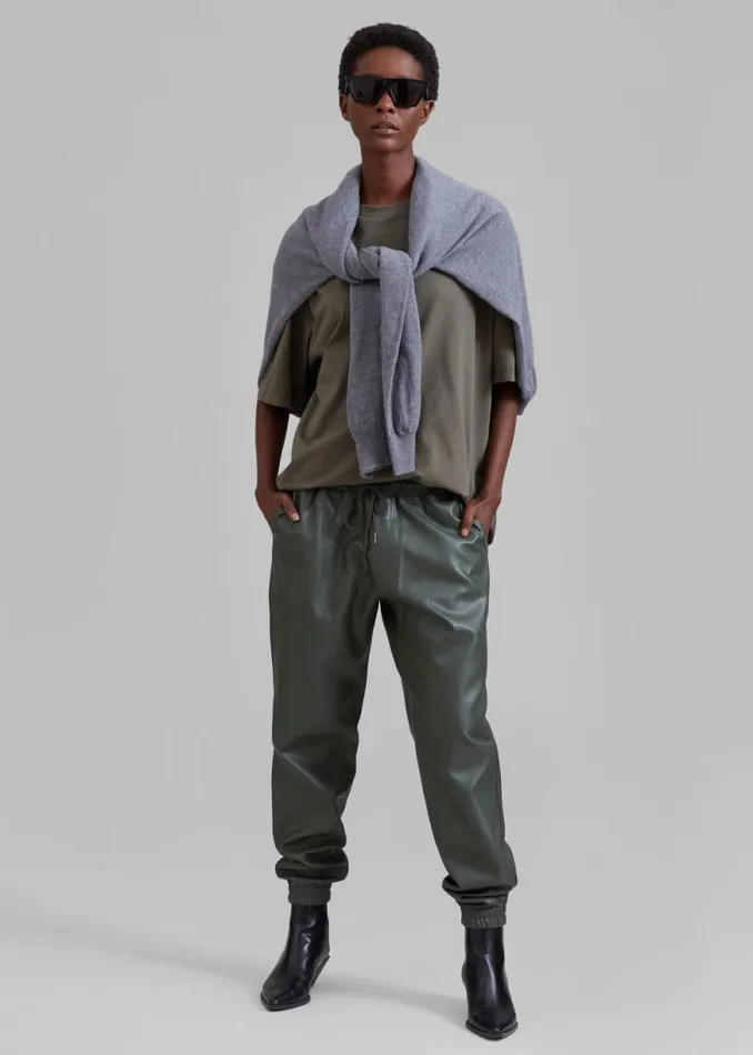 The Frankie Shop Faro Boxy Tee 8211 Dark Olive Shop Tops