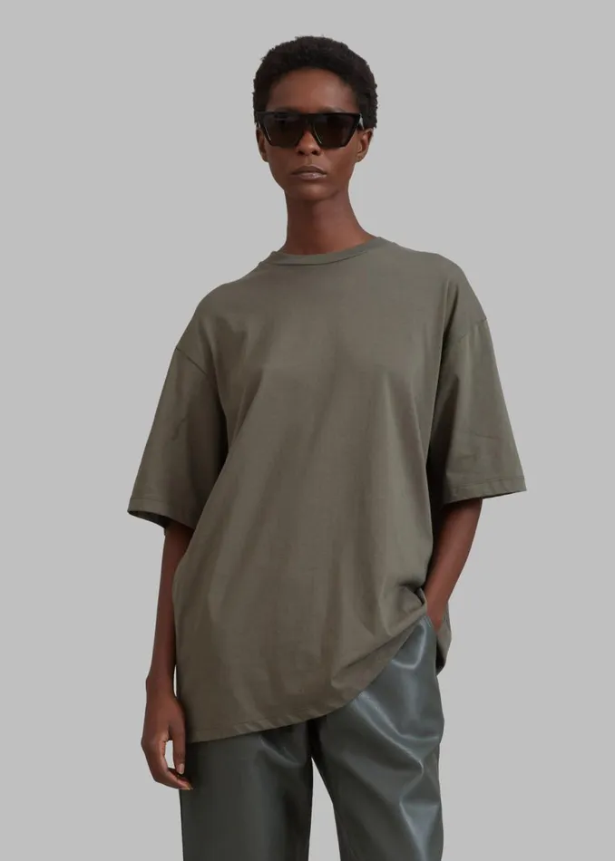 The Frankie Shop Faro Boxy Tee 8211 Dark Olive Shop Tops