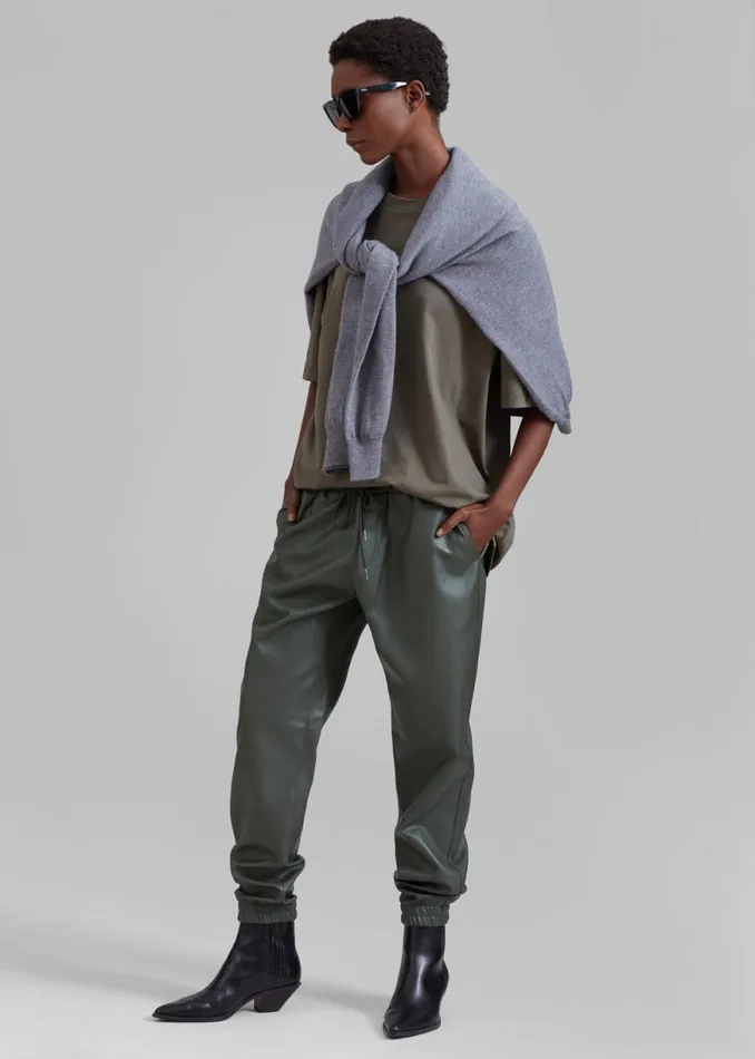 The Frankie Shop Faro Boxy Tee 8211 Dark Olive Shop Tops