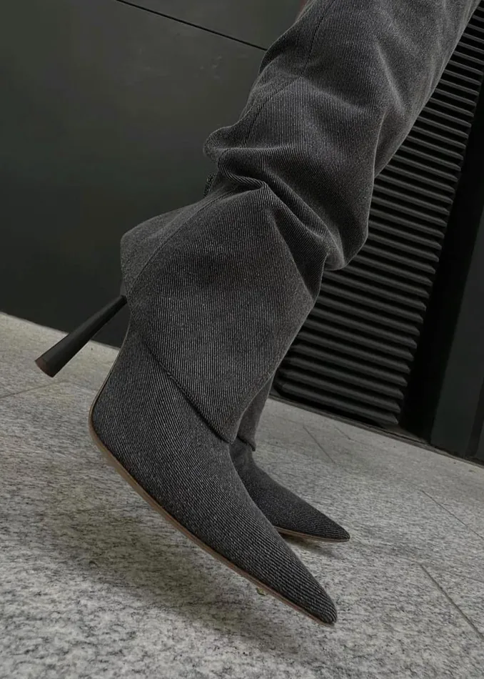 The Frankie Shop Gia Borghini Rosie 31 Denim Scrunchy Boots 8211 Anthracite Denim Shop Denim