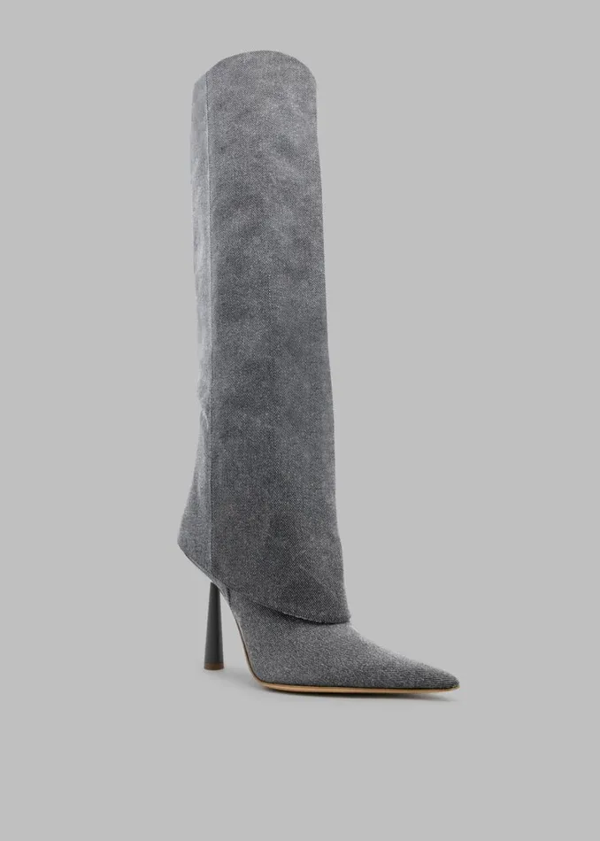 The Frankie Shop Gia Borghini Rosie 31 Denim Scrunchy Boots 8211 Anthracite Denim Shop Denim