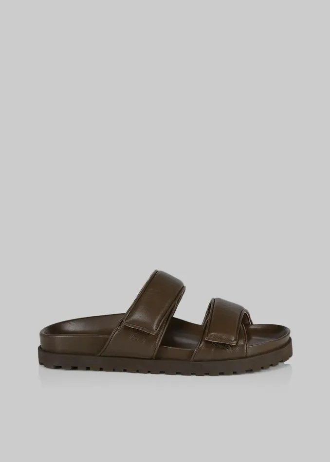 The Frankie Shop GIA X Pernille Leather Slide Sandals 8211 Brown Shop Shoes