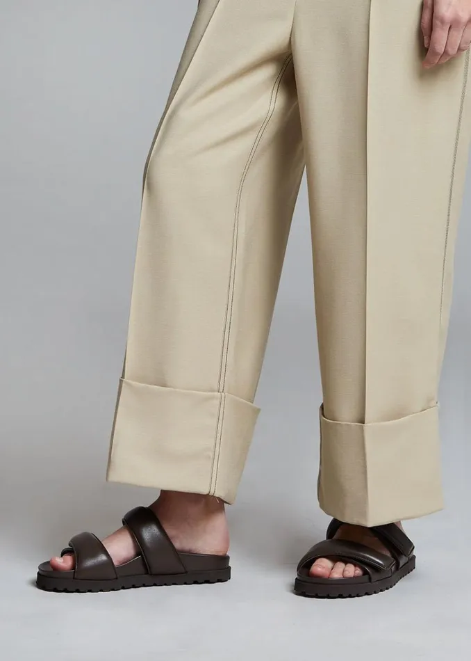 The Frankie Shop GIA X Pernille Leather Slide Sandals 8211 Brown Shop Shoes