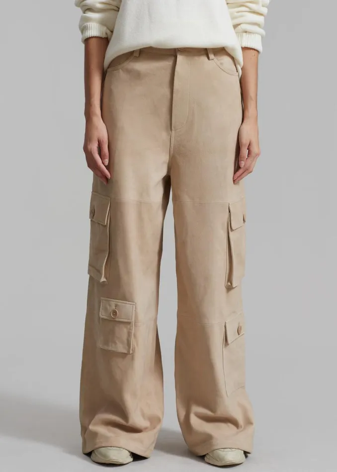The Frankie Shop Hailey Suede Oversized Cargo Pants 8211 Beige Shop Clothing