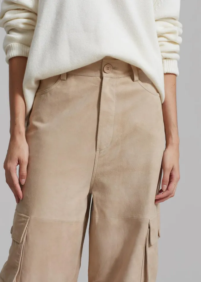 The Frankie Shop Hailey Suede Oversized Cargo Pants 8211 Beige Shop Clothing