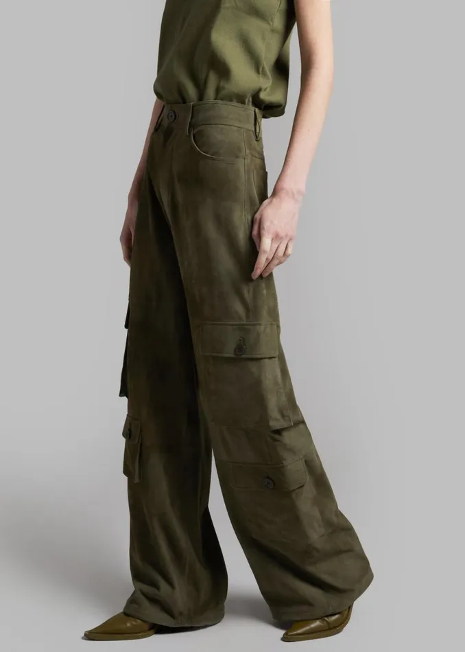 The Frankie Shop Hailey Suede Oversized Cargo Pants 8211 Olive Shop Clothing