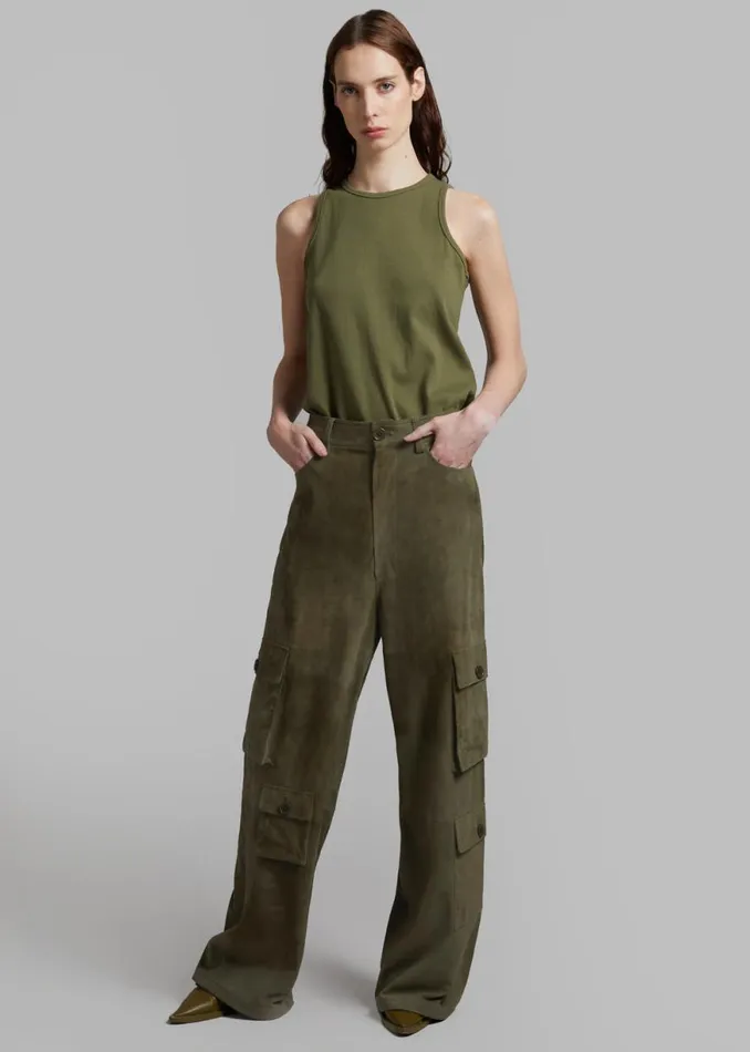 The Frankie Shop Hailey Suede Oversized Cargo Pants 8211 Olive Shop Clothing