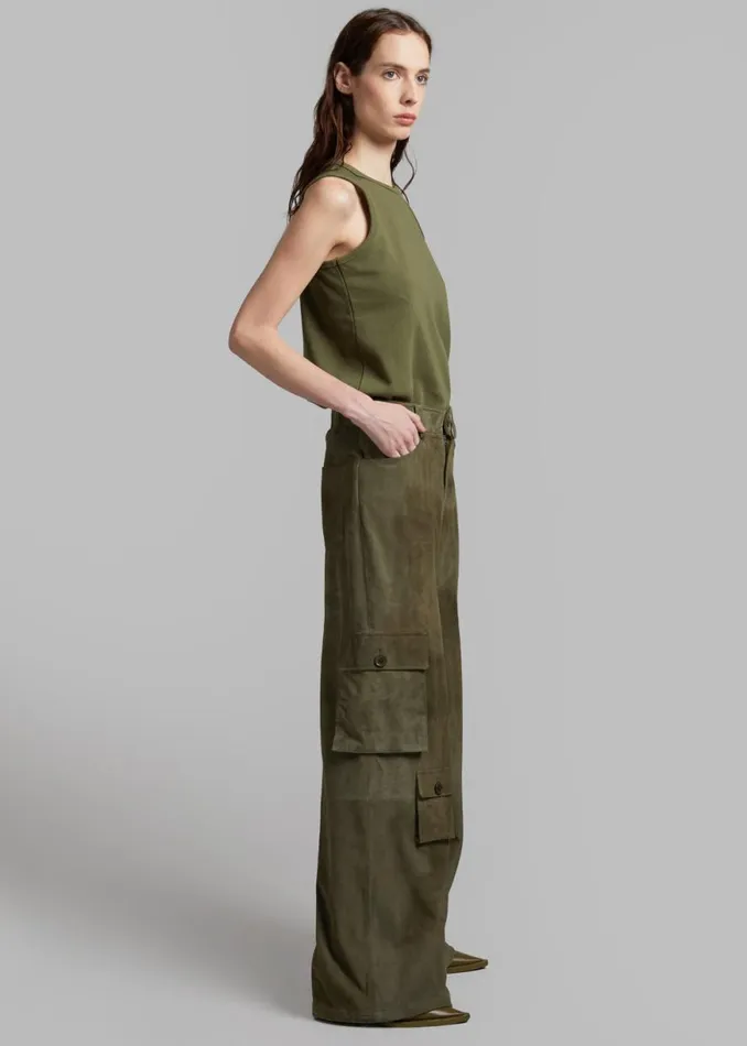 The Frankie Shop Hailey Suede Oversized Cargo Pants 8211 Olive Shop Clothing