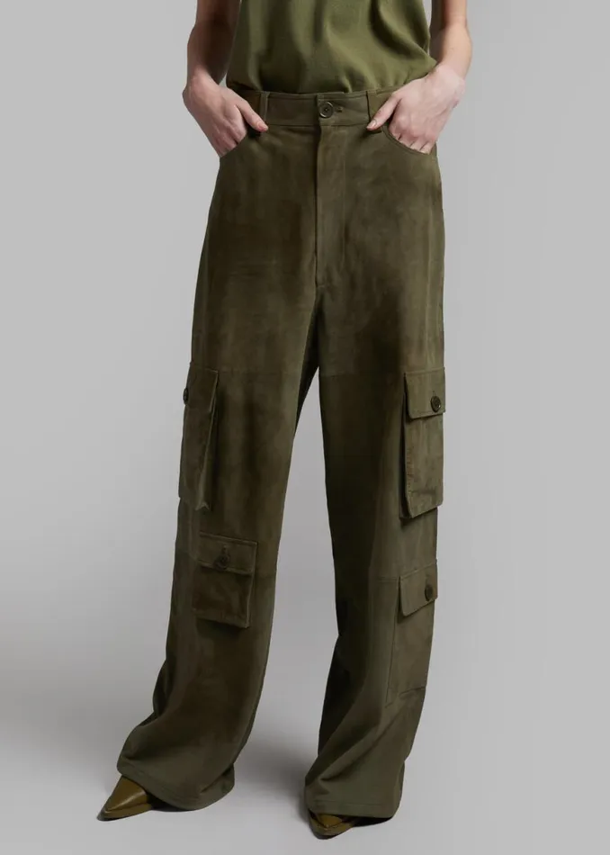 The Frankie Shop Hailey Suede Oversized Cargo Pants 8211 Olive Shop Clothing