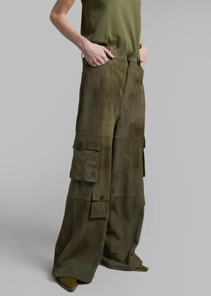 The Frankie Shop Hailey Suede Oversized Cargo Pants 8211 Olive Shop Clothing