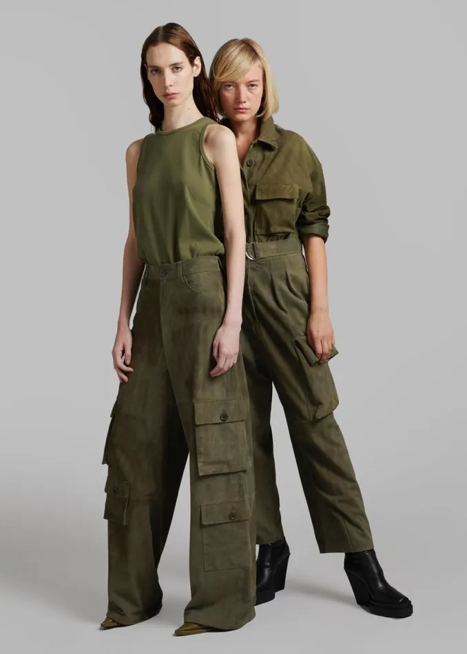 The Frankie Shop Hailey Suede Oversized Cargo Pants 8211 Olive Shop Clothing