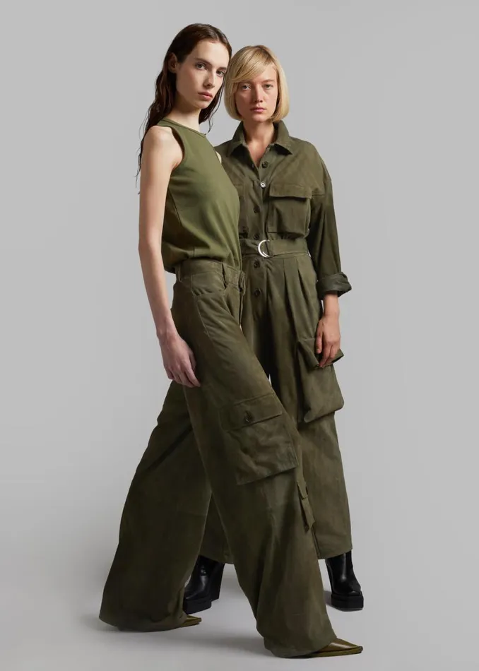 The Frankie Shop Hailey Suede Oversized Cargo Pants 8211 Olive Shop Clothing