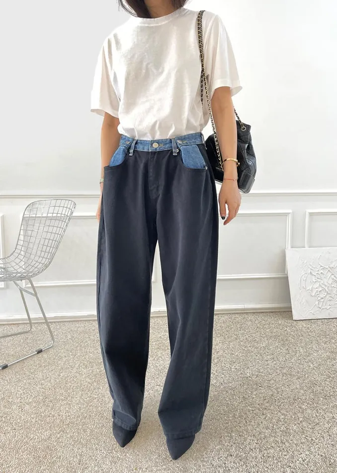 The Frankie Shop Hayla Contrast Denim Pants 8211 BlackBlue Shop Clothing