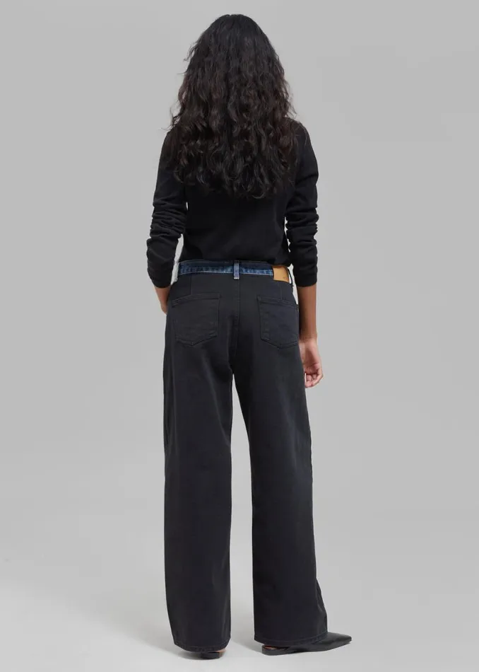 The Frankie Shop Hayla Contrast Denim Pants 8211 BlackBlue Shop Clothing
