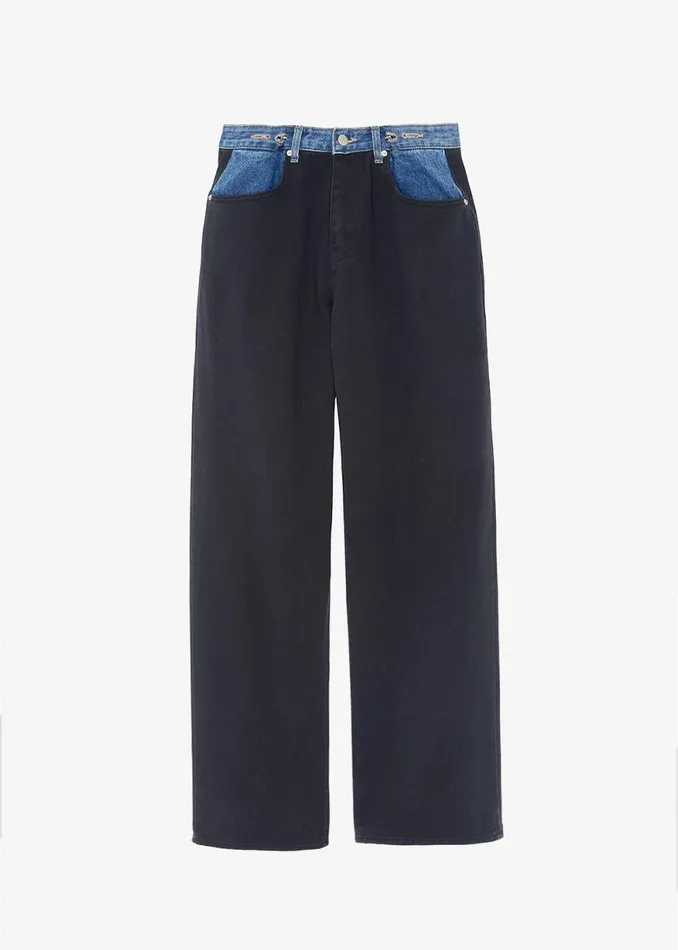 The Frankie Shop Hayla Contrast Denim Pants 8211 BlackBlue Shop Clothing