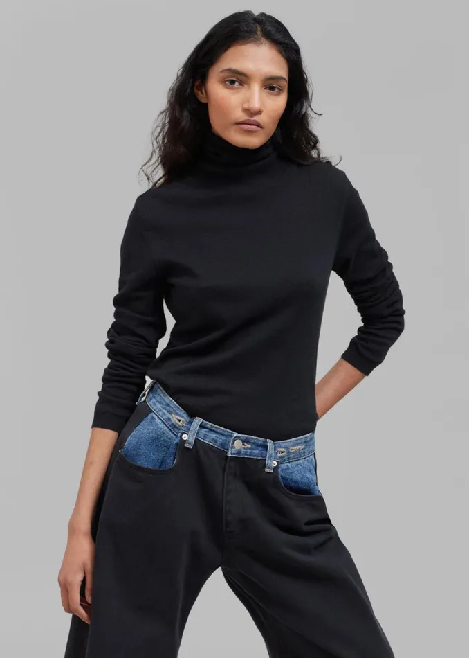 The Frankie Shop Hayla Contrast Denim Pants 8211 BlackBlue Shop Clothing