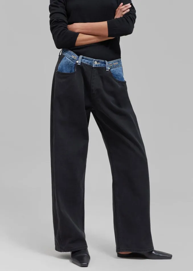 The Frankie Shop Hayla Contrast Denim Pants 8211 BlackBlue Shop Clothing