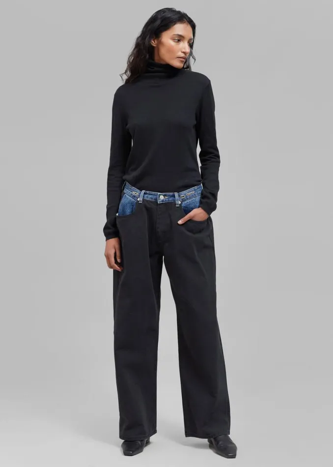 The Frankie Shop Hayla Contrast Denim Pants 8211 BlackBlue Shop Clothing