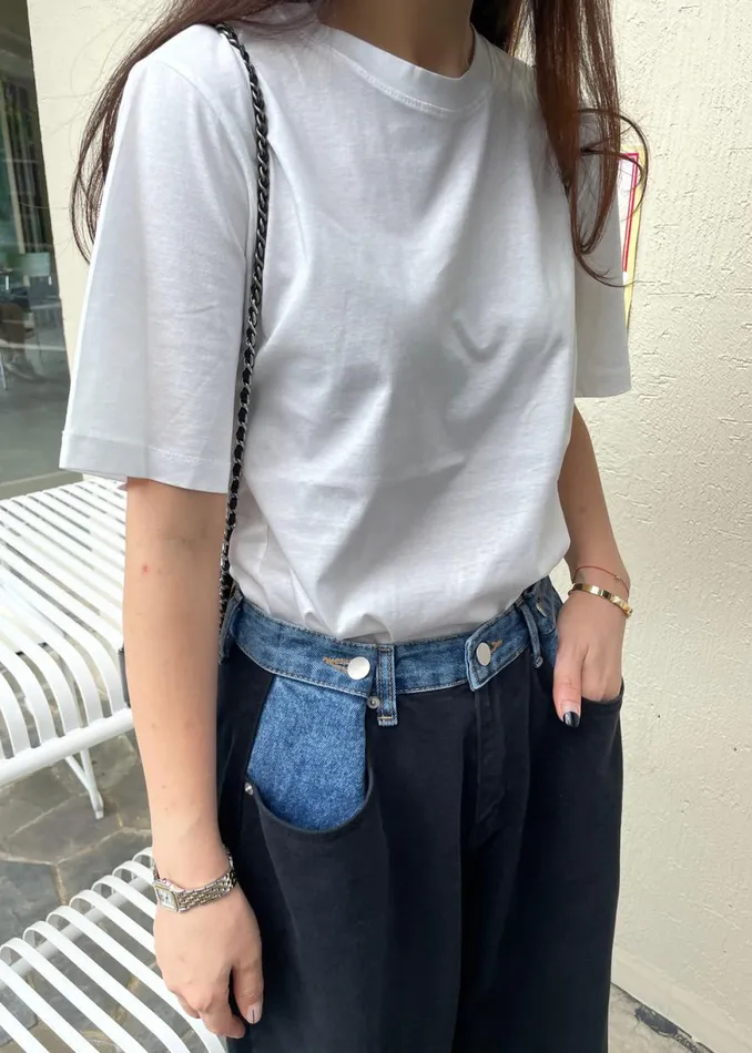 The Frankie Shop Hayla Contrast Denim Pants 8211 BlackBlue Shop Clothing