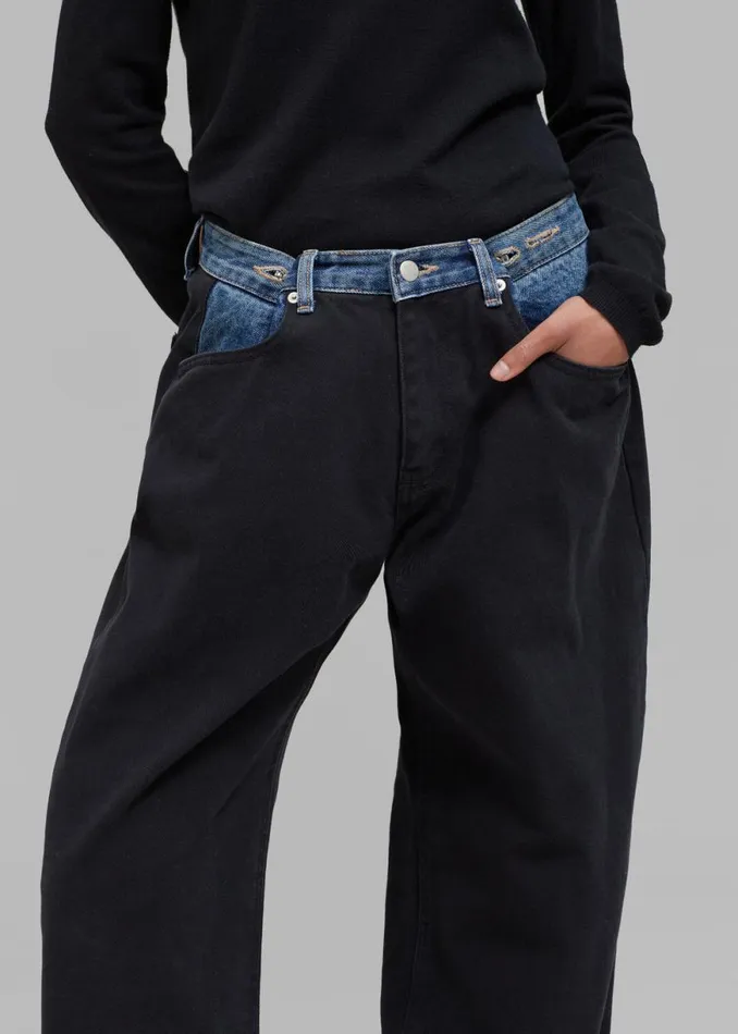 The Frankie Shop Hayla Contrast Denim Pants 8211 BlackBlue Shop Clothing