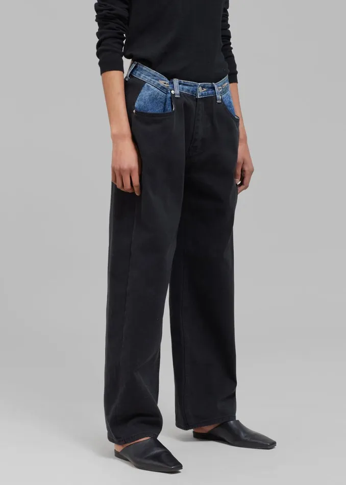 The Frankie Shop Hayla Contrast Denim Pants 8211 BlackBlue Shop Clothing