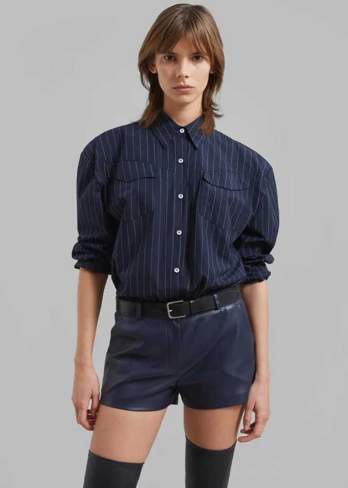 The Frankie Shop Jeanne Padded Shirt 8211 NavyWhite Stripe Shop Tops