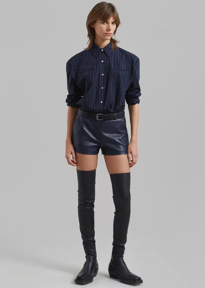 The Frankie Shop Jeanne Padded Shirt 8211 NavyWhite Stripe Shop Tops