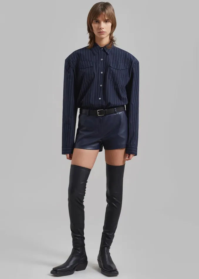 The Frankie Shop Jeanne Padded Shirt 8211 NavyWhite Stripe Shop Tops