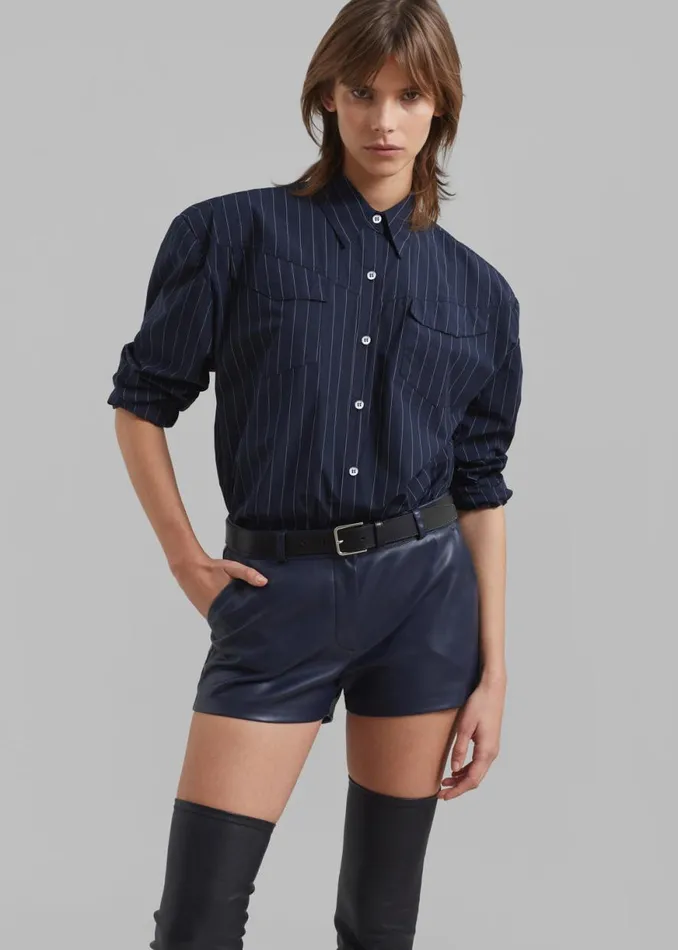The Frankie Shop Jeanne Padded Shirt 8211 NavyWhite Stripe Shop Tops