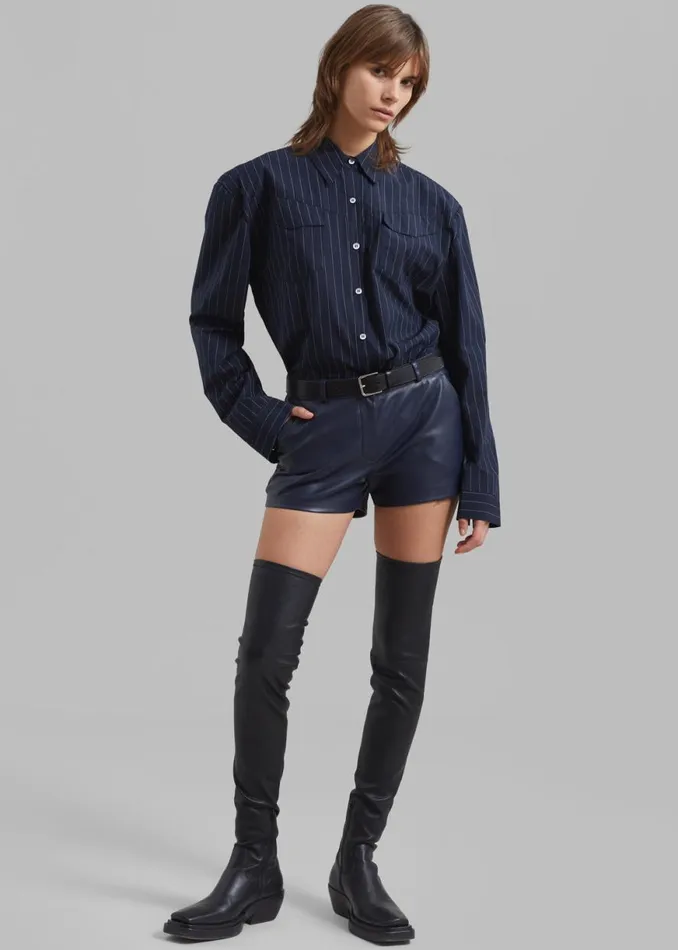 The Frankie Shop Jeanne Padded Shirt 8211 NavyWhite Stripe Shop Tops