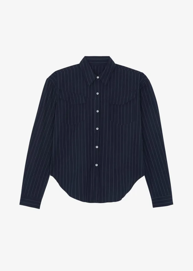 The Frankie Shop Jeanne Padded Shirt 8211 NavyWhite Stripe Shop Tops