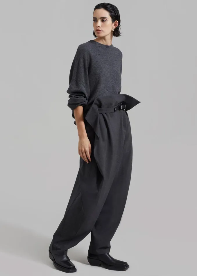The Frankie Shop JW Anderson Padlock Strap Fold Over Trousers 8211 Mid Grey Melange Shop Clothing