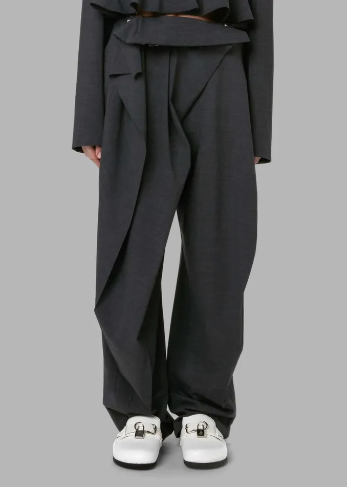 The Frankie Shop JW Anderson Padlock Strap Fold Over Trousers 8211 Mid Grey Melange Shop Clothing