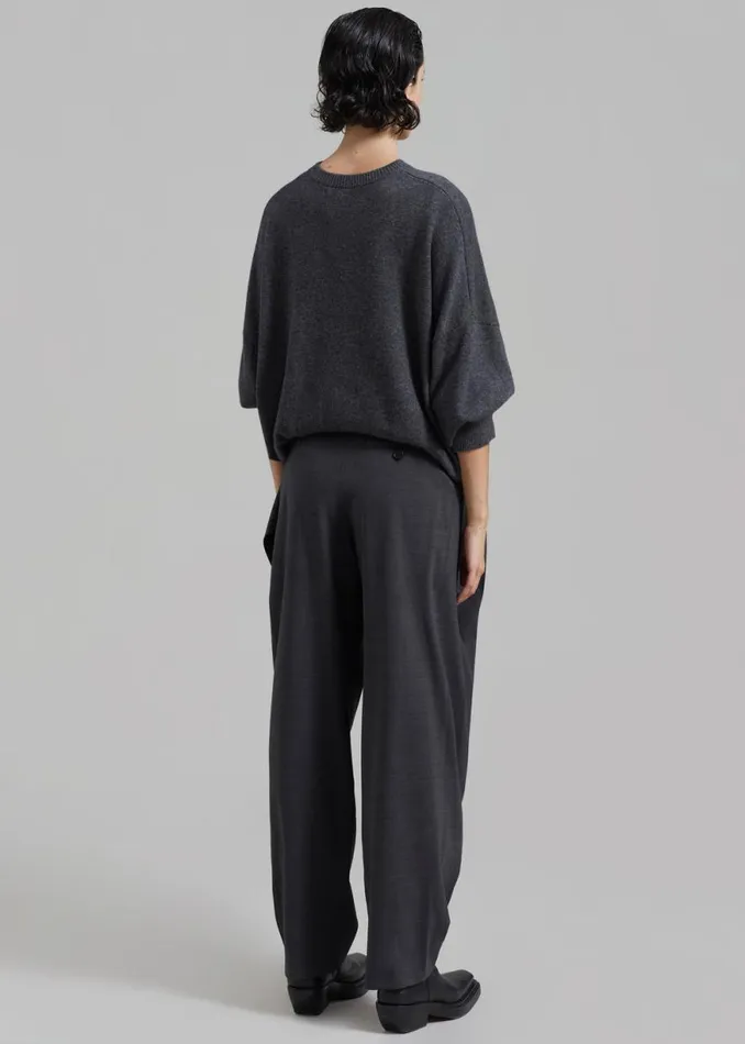 The Frankie Shop JW Anderson Padlock Strap Fold Over Trousers 8211 Mid Grey Melange Shop Clothing