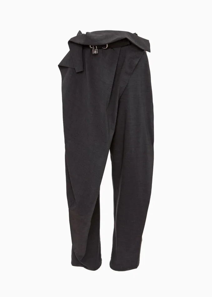 The Frankie Shop JW Anderson Padlock Strap Fold Over Trousers 8211 Mid Grey Melange Shop Clothing
