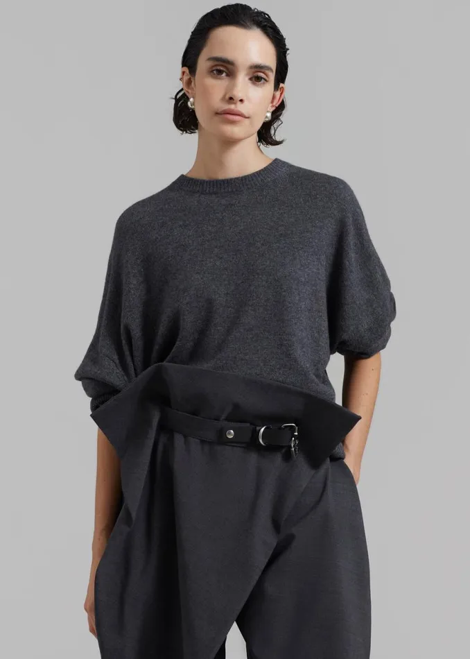 The Frankie Shop JW Anderson Padlock Strap Fold Over Trousers 8211 Mid Grey Melange Shop Clothing